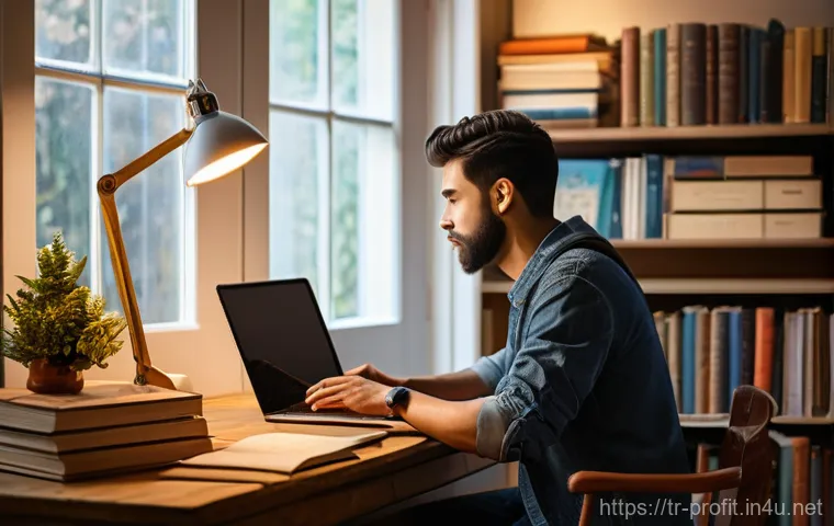 온라인 경매 비즈니스 - **Prompt:** A young adult, dressed in casual yet stylish clothing, sits comfortably at a modern desk...